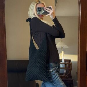 Boho style Black Knit Shoulder Bag